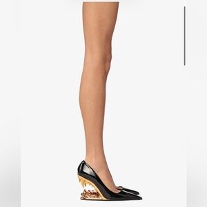 GCDS Leather Morso Black & Gold Pumps